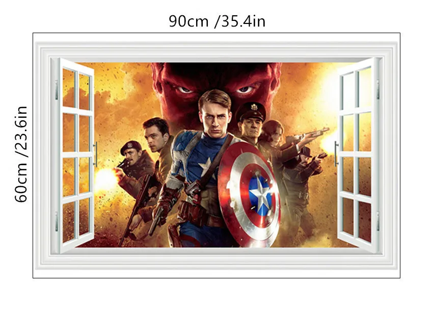 B288 Фильм Мстители постер Супер Герои 3d поддельные окна стены художественные виниловые наклейки для детской комнаты украшения marvel обои 90*60 см - Цвет: B288