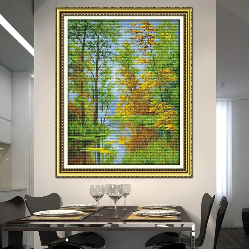 Joy Sunday Creek Forest Home Decoration F343 14CT 11CT Counted Stamped Reflection Needlework Needlepoint Embroidery Cross Stitch | Дом и сад