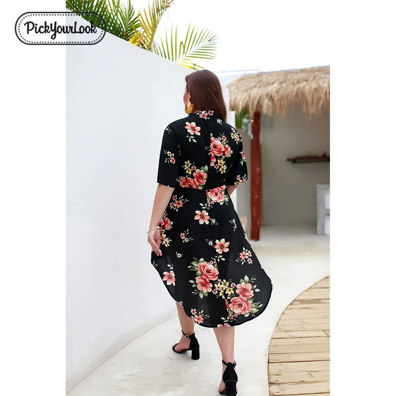 Pickyourlook, винтажное женское платье размера плюс, летнее, с цветочным принтом, женское мини-платье, короткий рукав, Ретро стиль, богемное, для девушек, Vestidos
