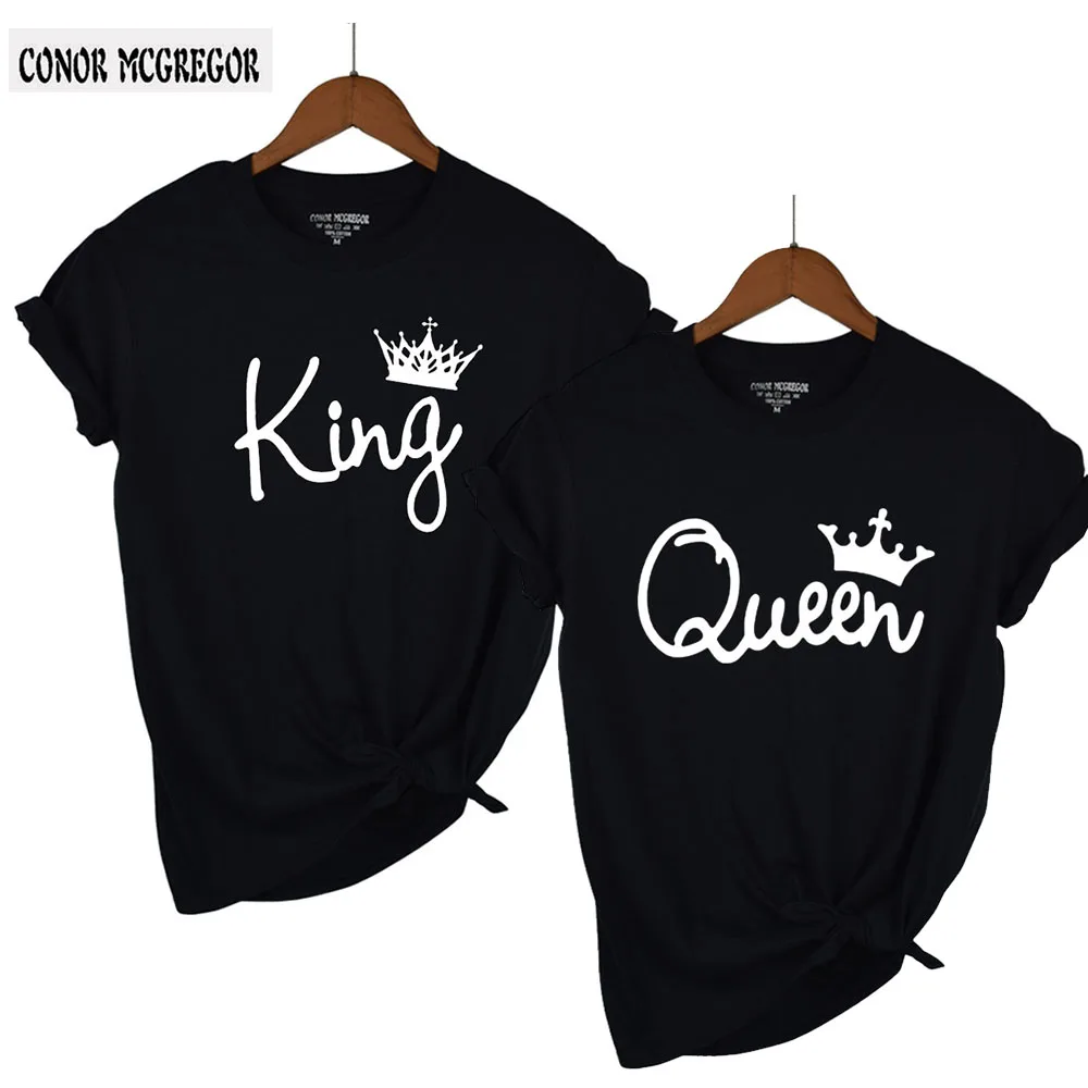 Новинка 2018 черные топы с буквенным принтом KING QUEEN летние повседневные хлопковые