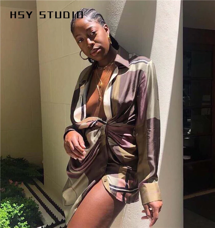 【HSY stuo】 2019 осеннее Новое Трендовое женское мини-платье с глубоким v-образным