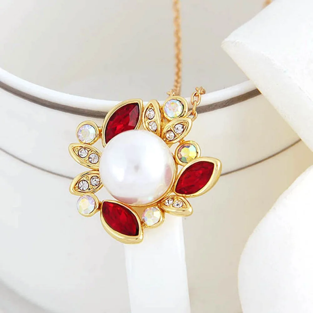 Popular jewelry Oden zircon color crystal pearl necklace European golden woman long pendant | Necklace