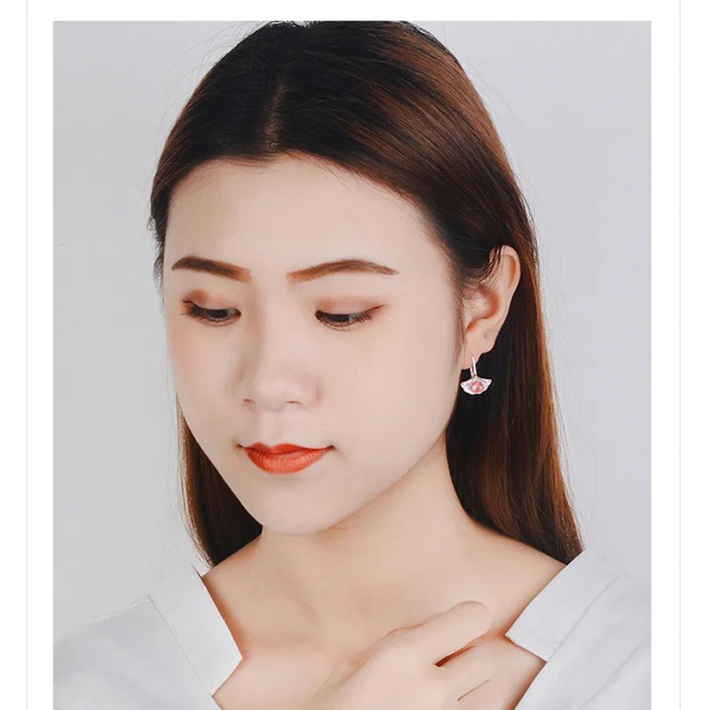 

MEYRROYU 925 Sterling Silver Temperament Natural Strawberry Crystal Moonstone Leaf Earrings Women's Earrings Jewelry