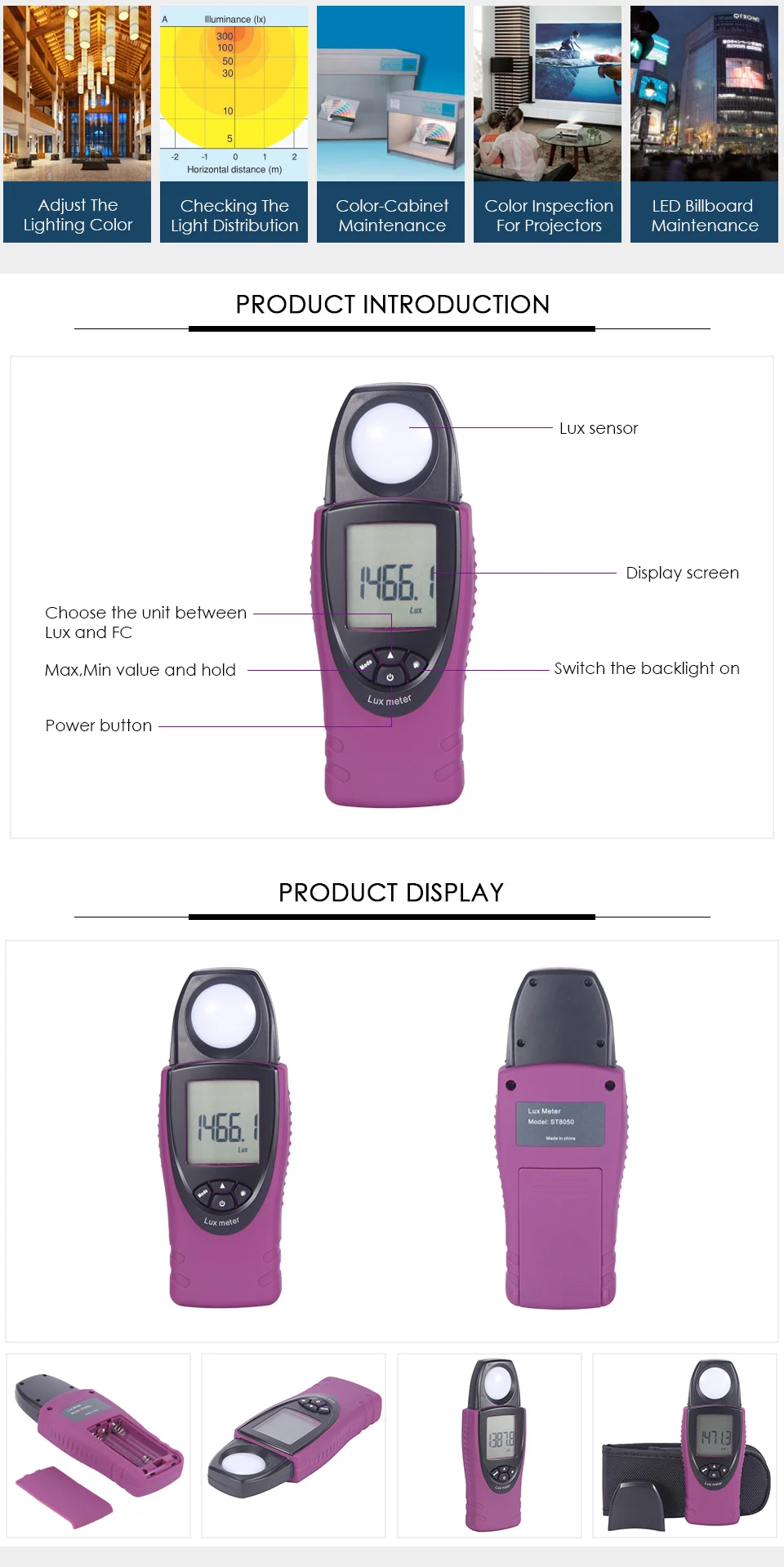 Nicetymeter ST8050 портативный FC/LUX дисплей 30000 Люкс карманный размер фотометр люминометр цифровой люкс-метр светильник