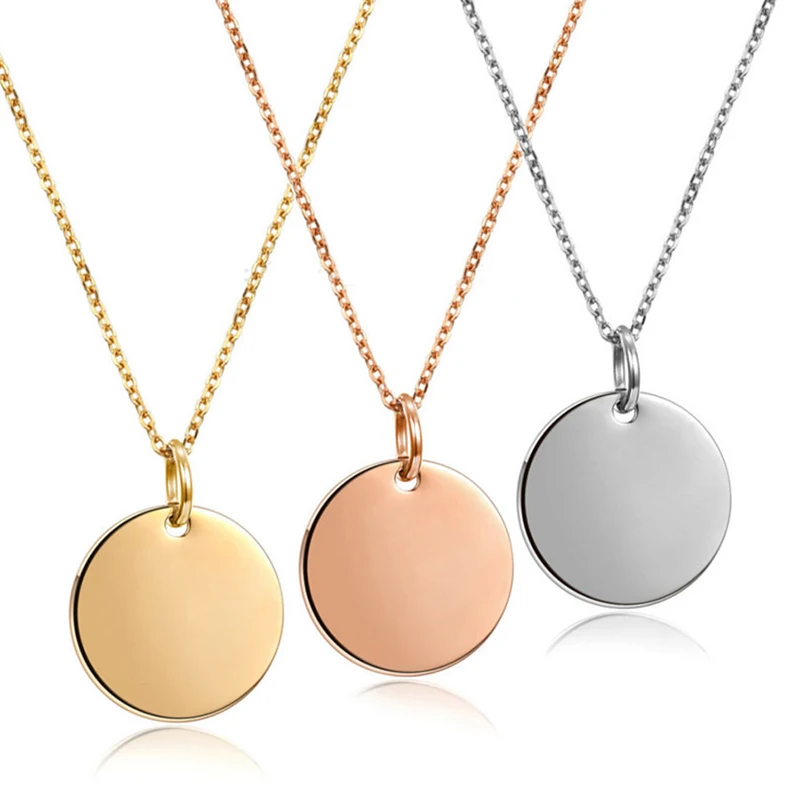 Simple Coin Necklace Stainless Steel Blank Round Circle Pendant Rolo Chain Jewelry For Ladies | Украшения и аксессуары