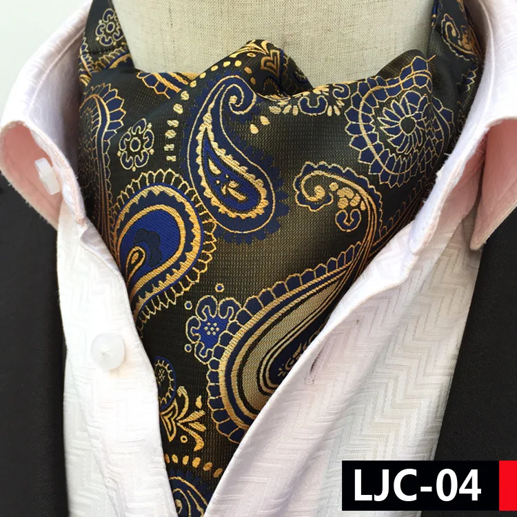 LJC-04 Роскошные мужские Пейсли Цветочные жаккардовые шелковые свадебные формальные галстук Аскот галстук джентльмена Карманный квадратный платок шейный платок Набор - Цвет: LJC-04