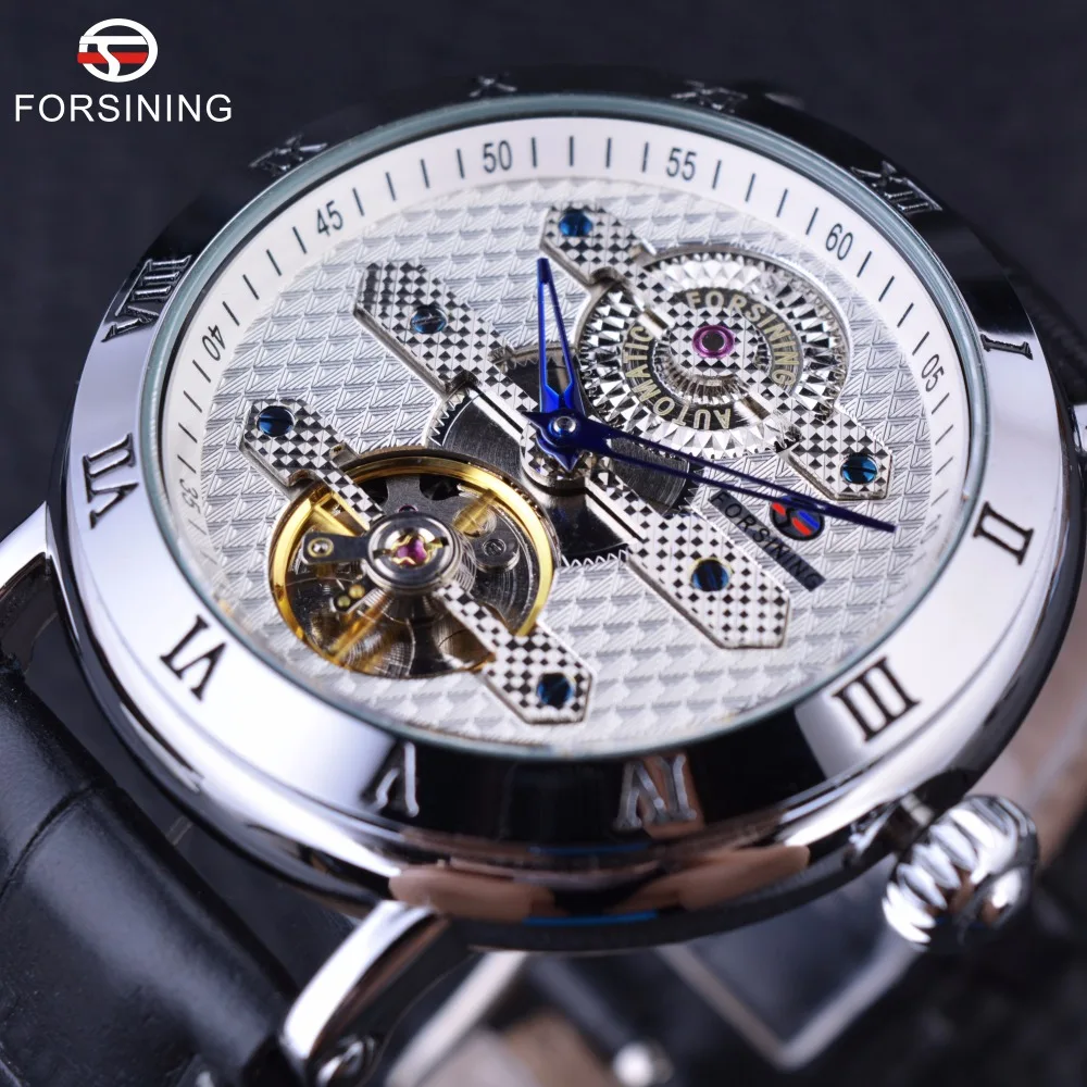 Forsining/2016 Классические модные дизайнерские мужские часы с белым и серебристым
