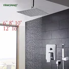 Потолочная настенная насадка для душа YANKSMART 6 8 10 12 16 дюймов с регулирующим клапаном, ручной распылитель, хромированный полированный комплект для ванной комнаты