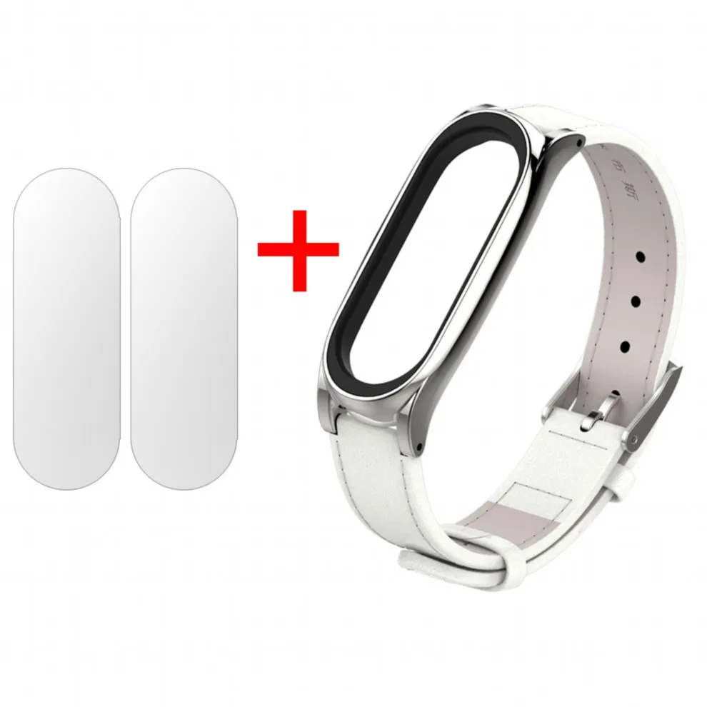 White With Film Ремешок для Xiaomi mi Band 3 из натуральной кожи, ремешок на запястье, Безвинтовой браслет, умный ремешок, Сменные аксессуары для mi Band 3 - Цвет: White With Film