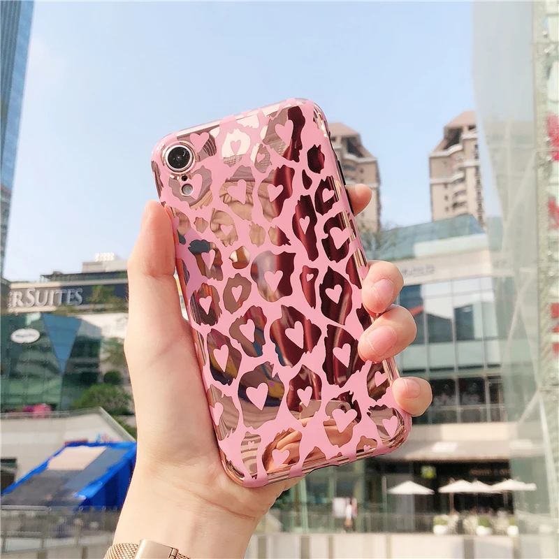 

Pink Plating Leopard spot glossy phone Case For iphone X XR XS XS Max POP Rose gold soft TPU Case for iphone 6 6s 7 8 plus cover