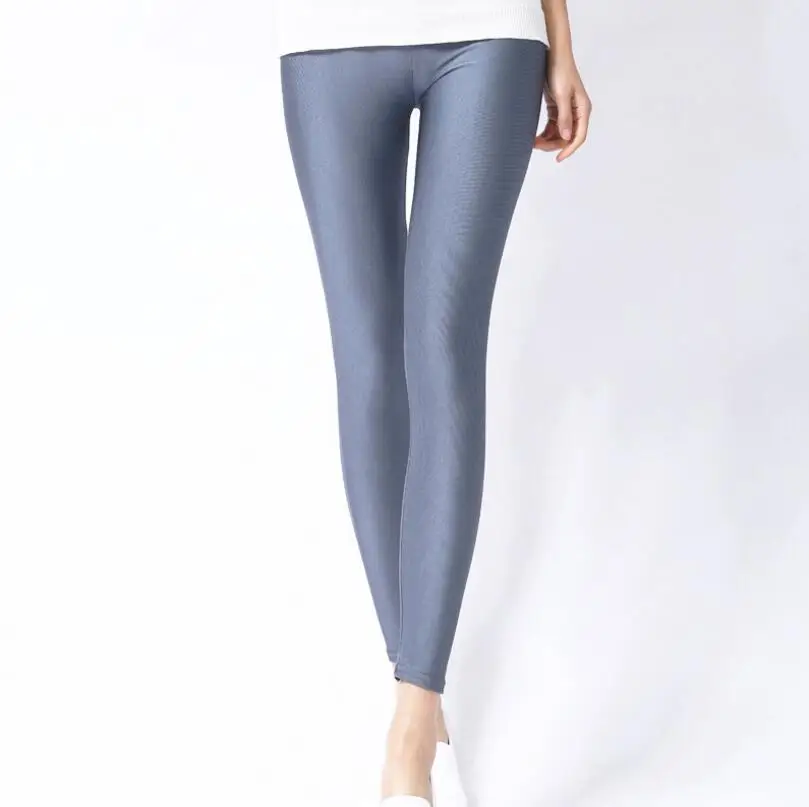 K036 Dark gray YGYEEG Женские однотонные флуоресцентные блестящие леггинсы большого размера, блестящие эластичные повседневные брюки из спандекса для девочек - Цвет: K036 Dark gray