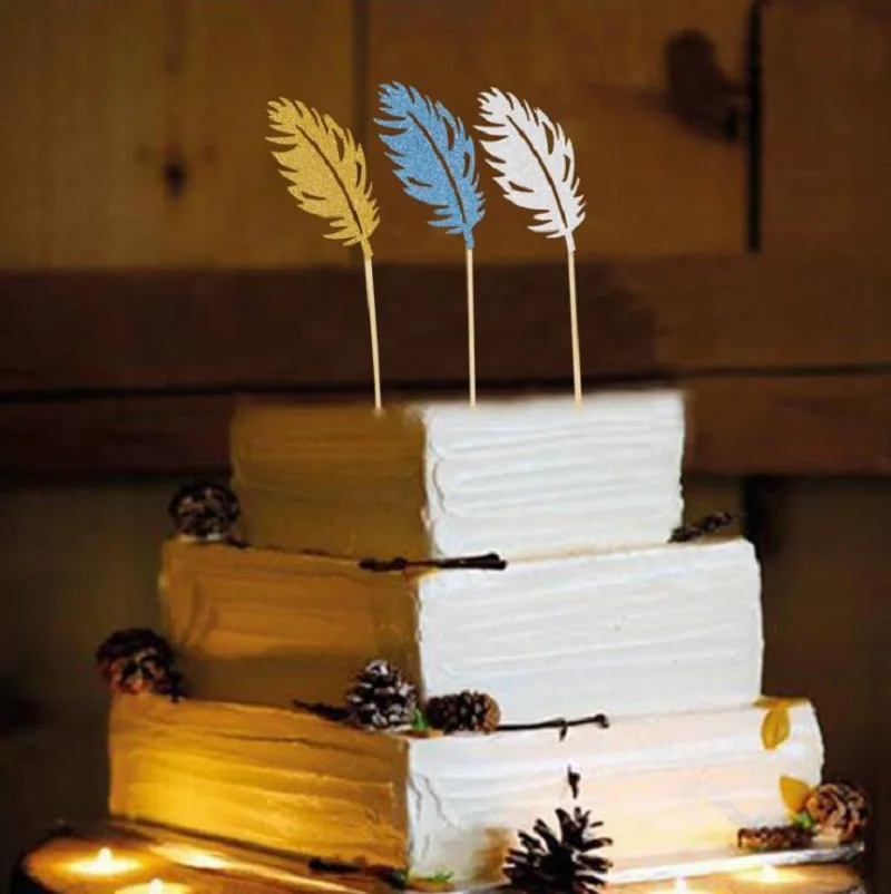 Фестивальные принадлежности торты топперы gliter перо бумага украшение для кексов