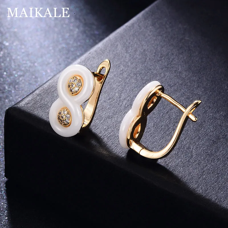 MAIKALE, классические черные серьги-гвоздики из керамики, медь, AAA, фианит, позолота, золотистый, серебристый, простой, корейский стиль, серьги для женщин, подарок