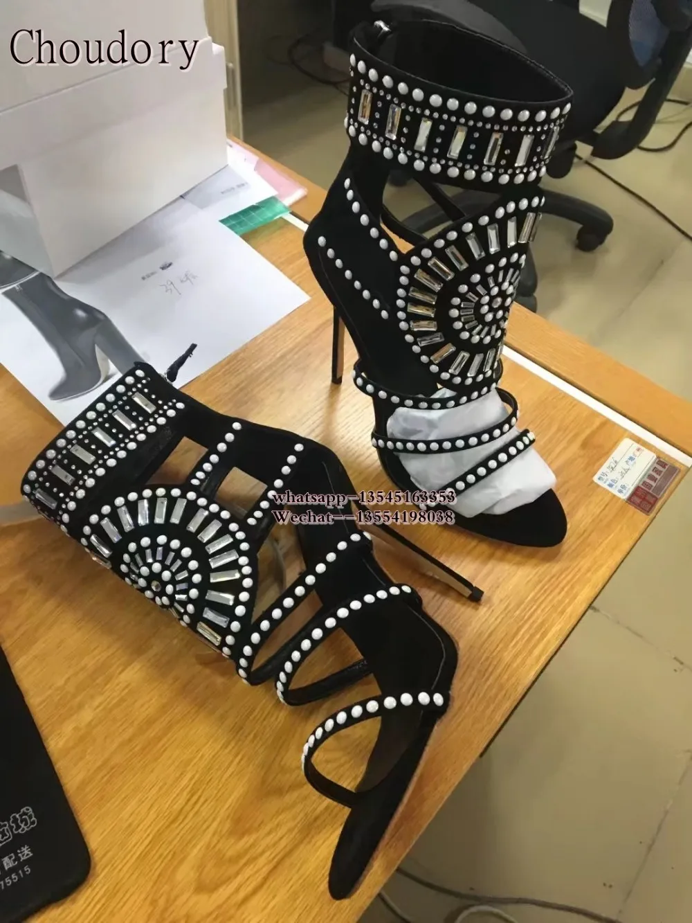 Женские ботильоны на высоком каблуке с вырезами и кристаллами|rhinestone gladiator