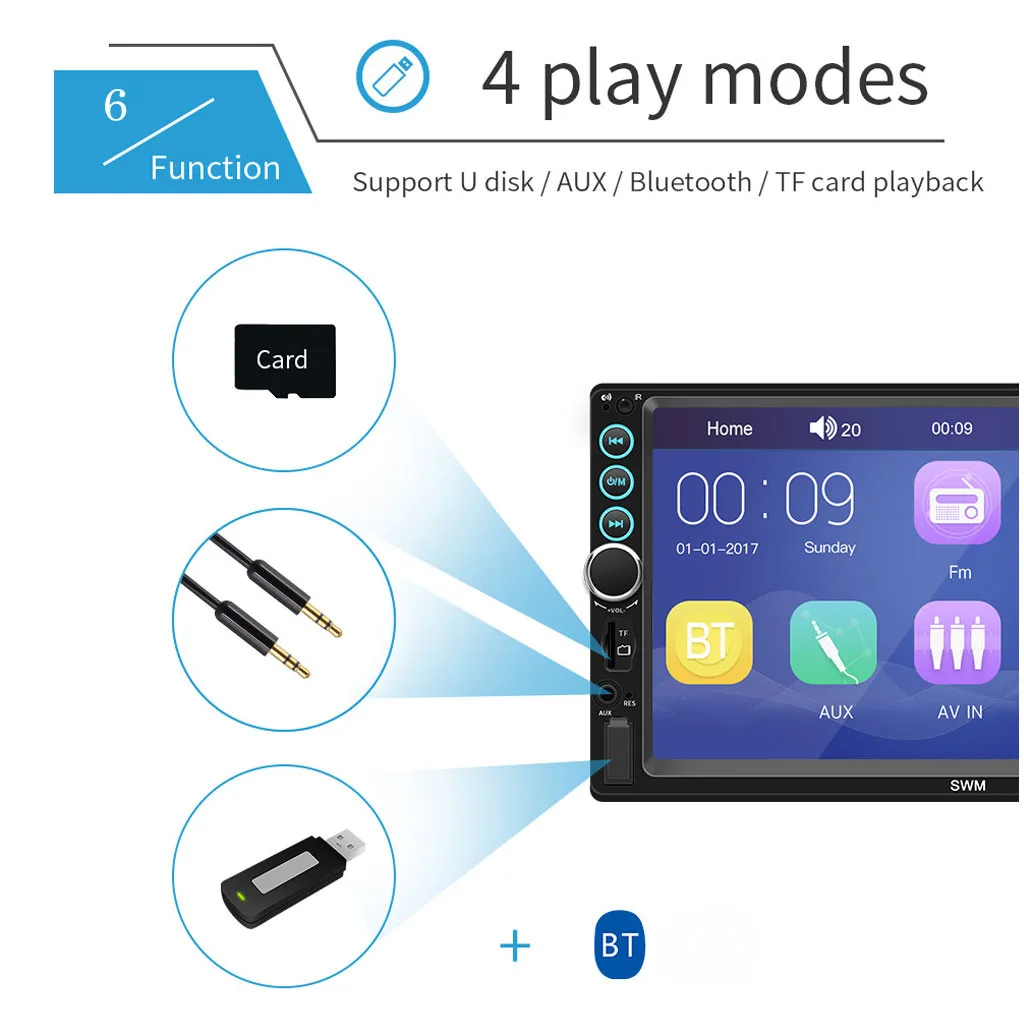 MUQGEW X6 7 дюймов 2Din автомобильный MP5 плеер HD стерео 12 в FM Радио экран MP3 USB2.0 Handfree FM аудио стерео#706G40