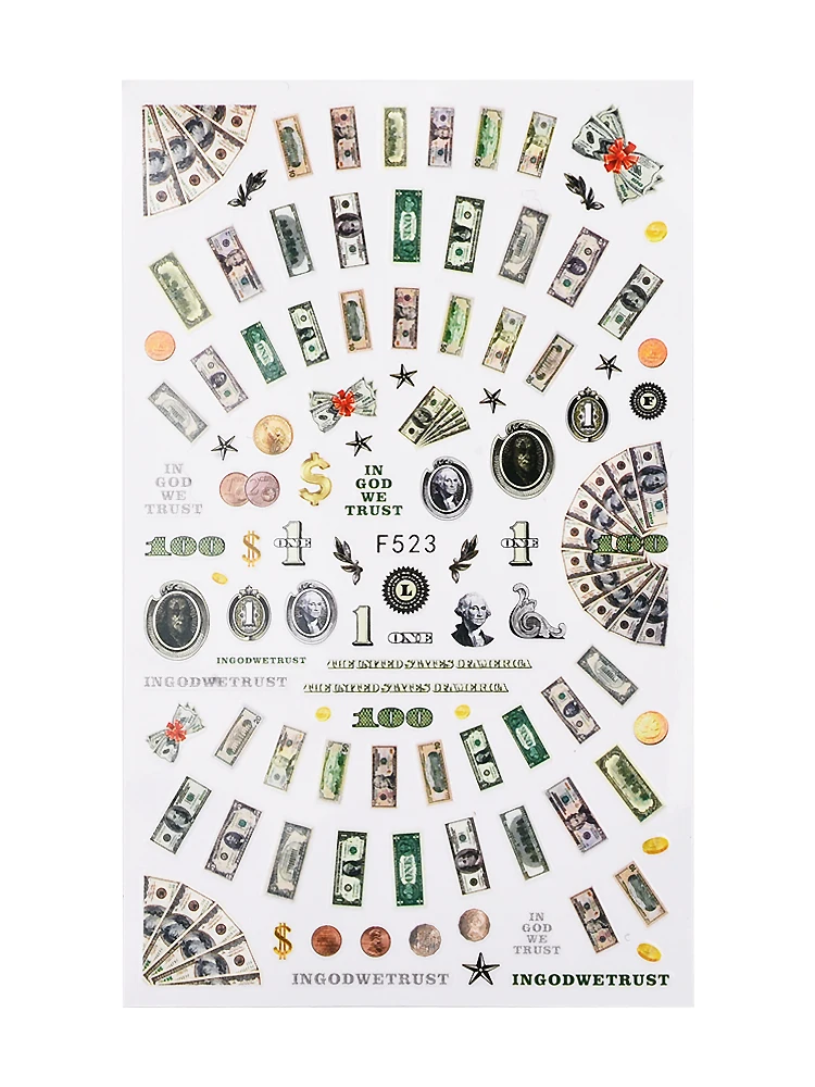 Наклейка для ногтей на доллар США наклейки украшения наклейка с монетами