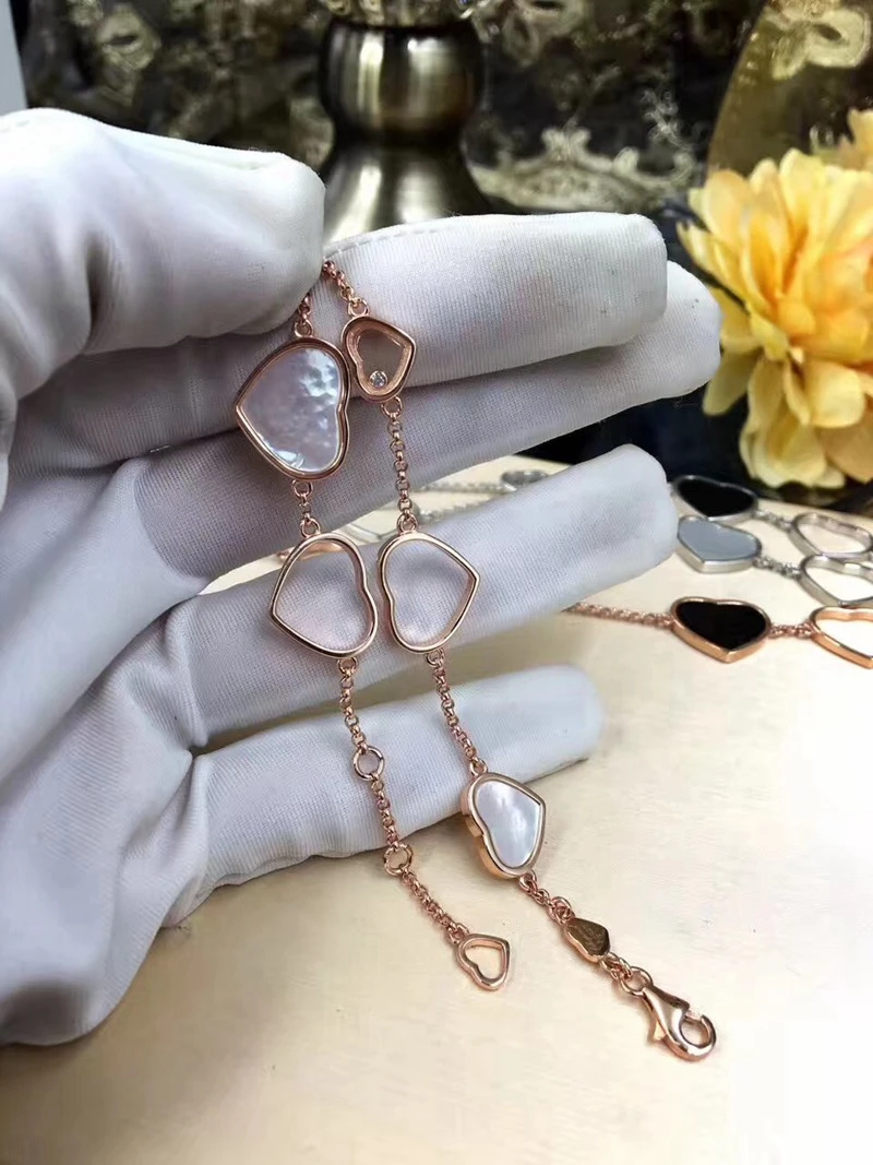 XF Для женщин Happy сердце браслет с подвесками Love Heart оболочки циркон псевдо золото Медь браслет ювелирные изделия
