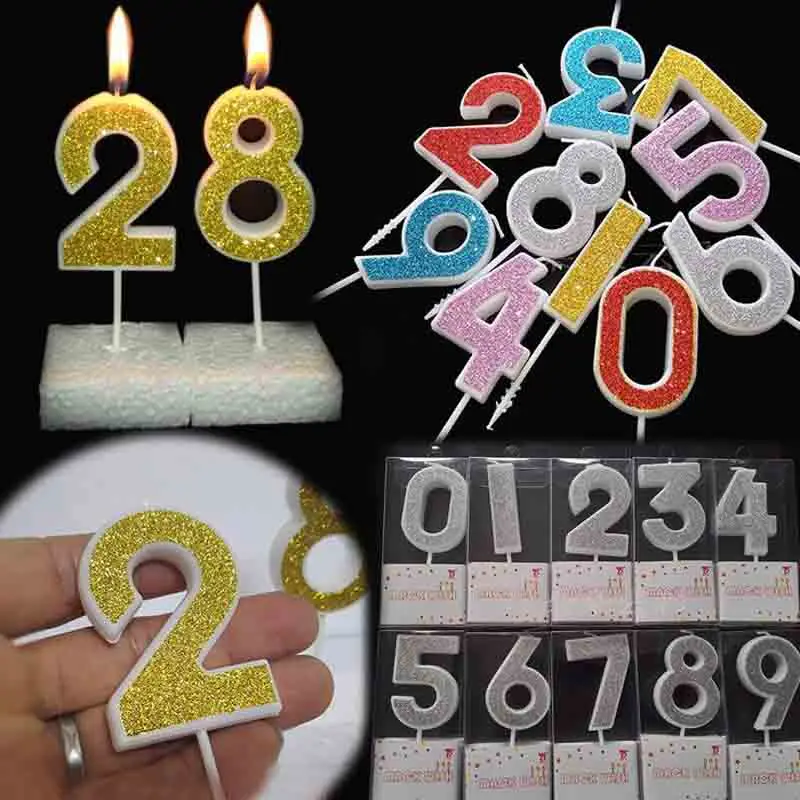 1 шт. свечи для дня рождения с цифрами 1, 2, 3, 4, 5, 6, 7, 8, 9, 0, золотые и Серебристые Детские вечерние свечи для дня рождения, декоративные свечи для торта