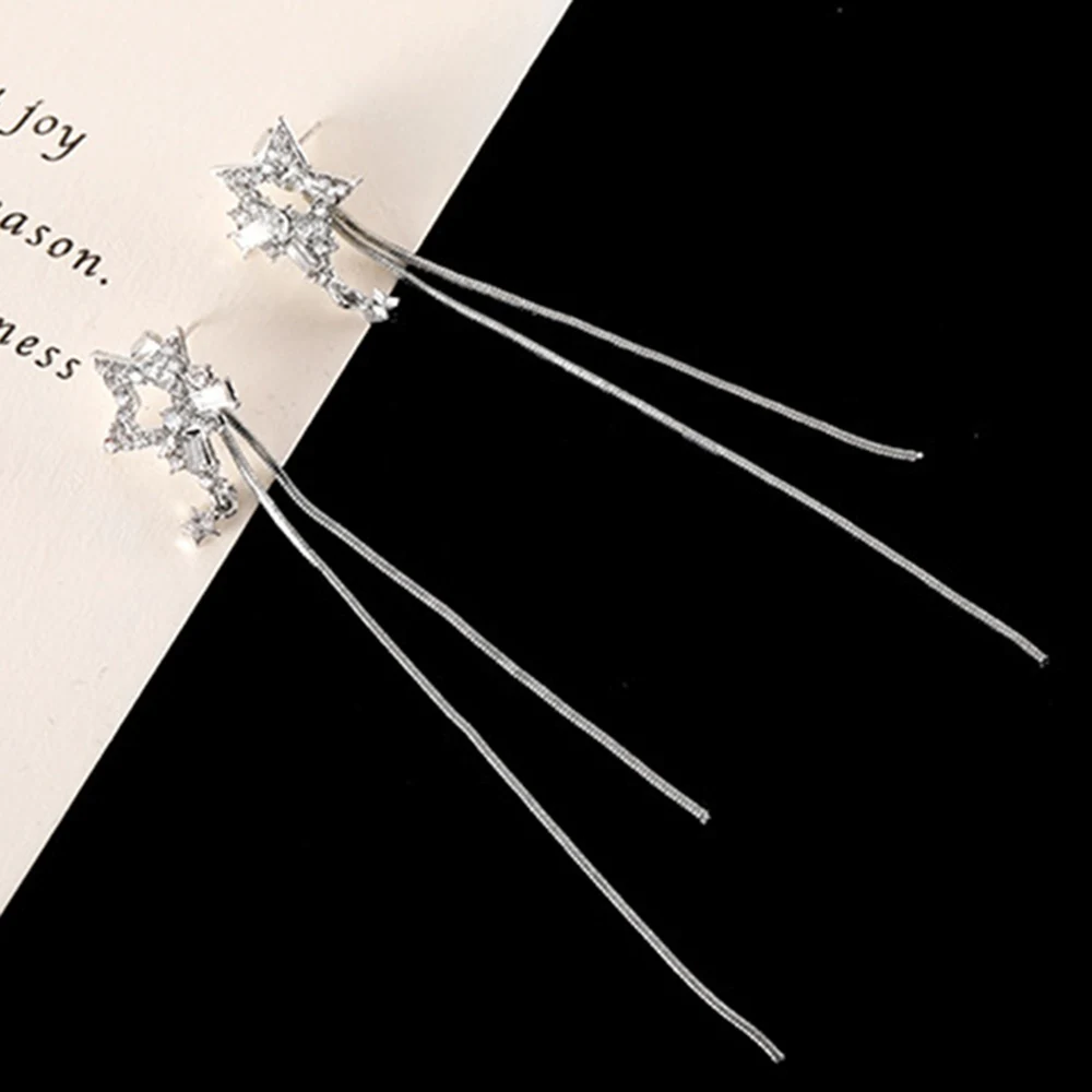 2018 fashion Korean hot sale geometric drop earrings stars shinning long chain tassel sweet party wedding girl charm accessories | Украшения