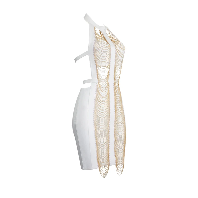 2018New Бандажное платье Vestidos Verano летнее платье с цепочкой, сексуальный короткий держатель, облегающее Клубное платье, вечерние платья без рукавов с открытой спиной