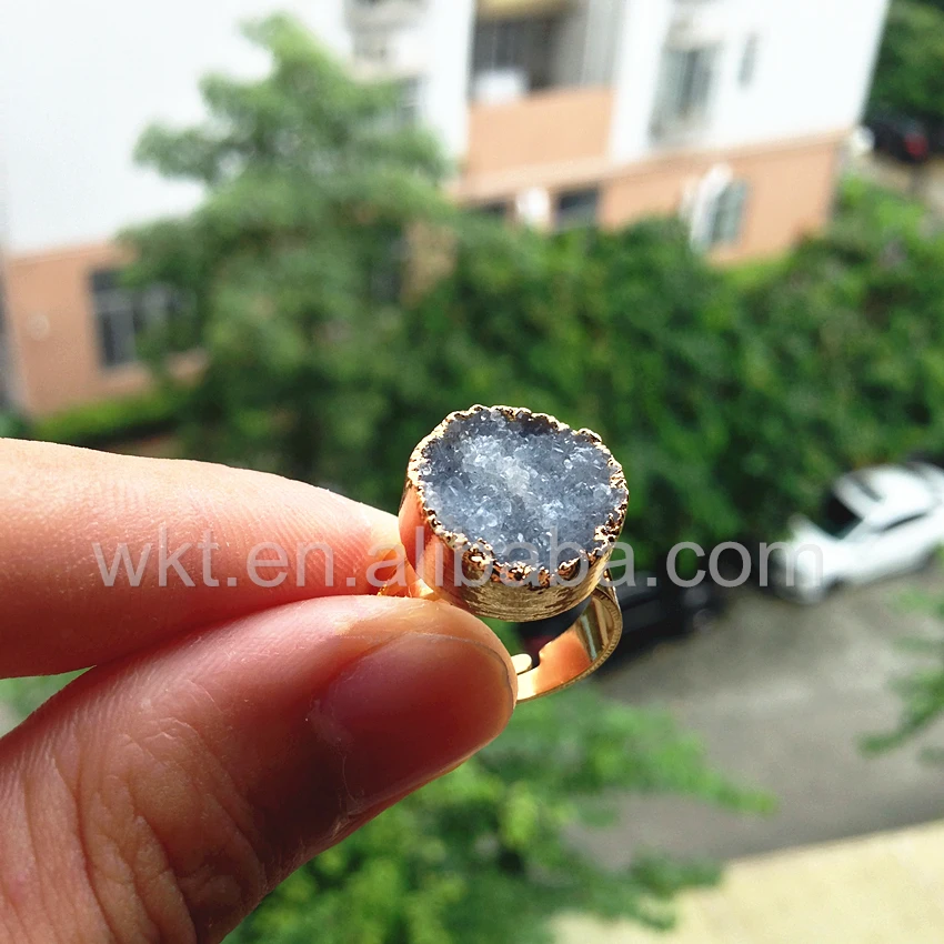 Оптовая продажа 10 шт. кольцо с друзой и камнем модное женское золотой отделкой