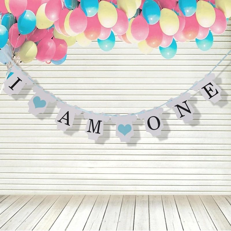 Первый день рождения ребенка синий розовый баннер один год первый украшение