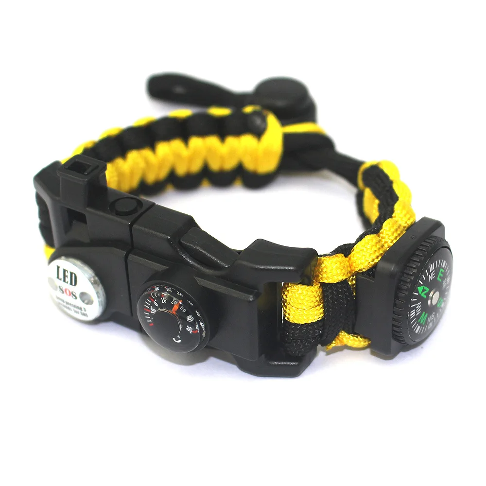 Yellow Black Открытый Паракорд выживания браслет Многофункциональный тактический Браслет Кемпинг Туризм снаряжение компас SOS светильник спасательный свисток веревка - Цвет: Yellow Black
