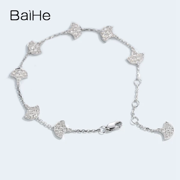 BAIHE Solid 14 K белое золото 1.33ct Сертифицированный H/SI натуральные бриллианты свадебные женские модные ювелирные изделия Подарочный браслет