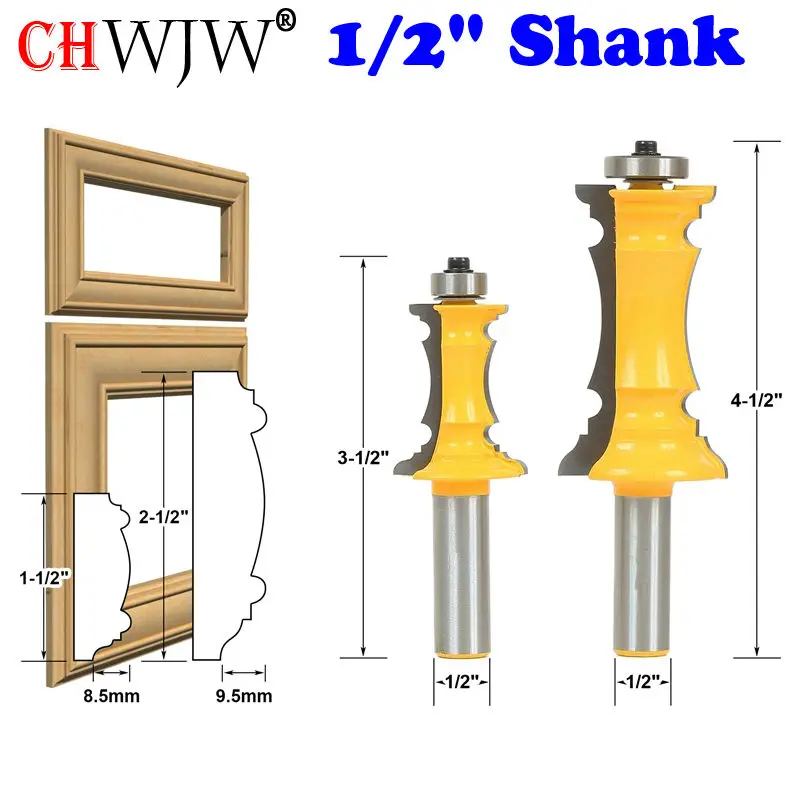 

2PC 1/2" Shank Mitered Door & Drawer Molding Router Bit Set Line knife Woodworking cutter Tenon Cutter for Woodworking Tools