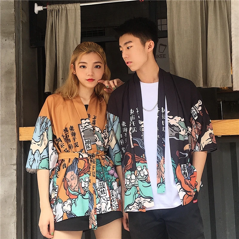 Yukata женский кимоно кардиган рубашка harajuku kawaii стиль кимоно Женская блузка obi haori Японская уличная одежда DZ004