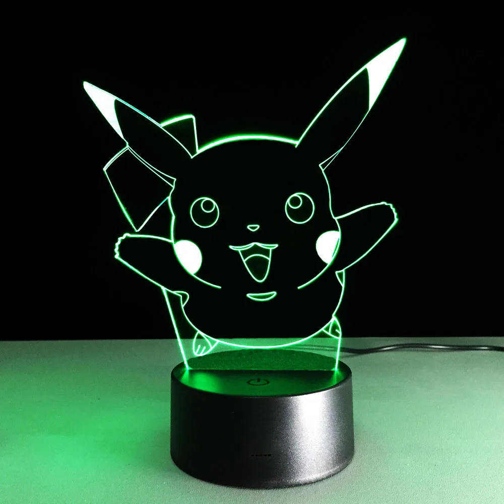 Luminaria Led ночник Pokemon Pikachu настольная лампа 3D Визуальный Veilleuse изменение цвета bulbing
