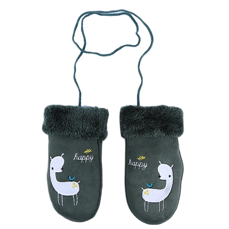 Детские милые замшевые кожаные варежки с рисунком для мальчиков и девочек Зимние