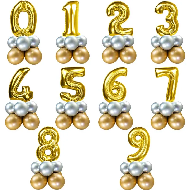 11pcs-1set GD Золотой Серебряный набор воздушных шаров для мальчиков и девочек, украшения для дня рождения, Детские сувениры для цифр, шары, покрытые фольгой шары, фигурки S6XN - Цвет: 11pcs-1set GD