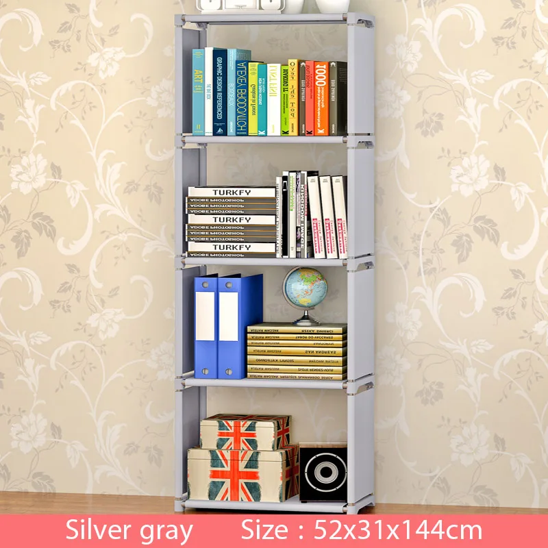 Multi-layer Simple Bookshelf Non-woven fabric organizer storage cabinet Assembly wall shelf bookcase home living room Furniture - Цвет: 5L-L-Silver gray