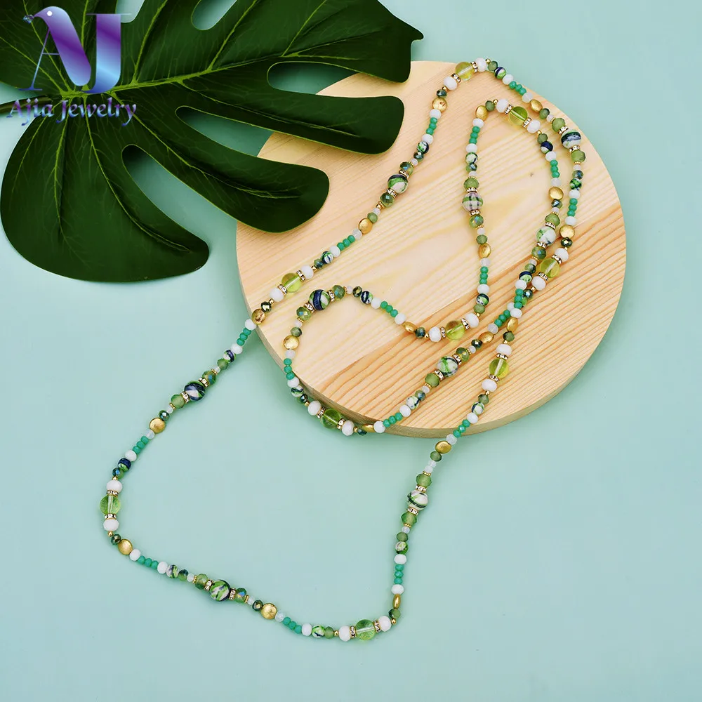 Длинное ожерелье из натурального камня для женщин богемное ювелирное с бусинами