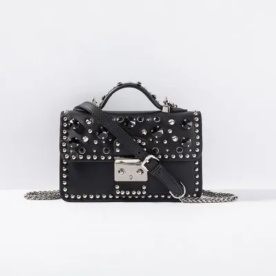 size 1 black Мода Diamond заклепки цепь сумка Для женщин сумка из натуральной кожи женская сумка \ Сумочка женская через плечо сумка небольшой лоскут - Цвет: size 1 black