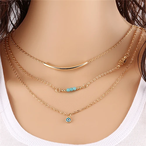 

1pc New Hot Unique Charming Gold Tone Bar Circle Lariat Necklaces Women Multilayer Chain Necklaces Femme Party Jewelry