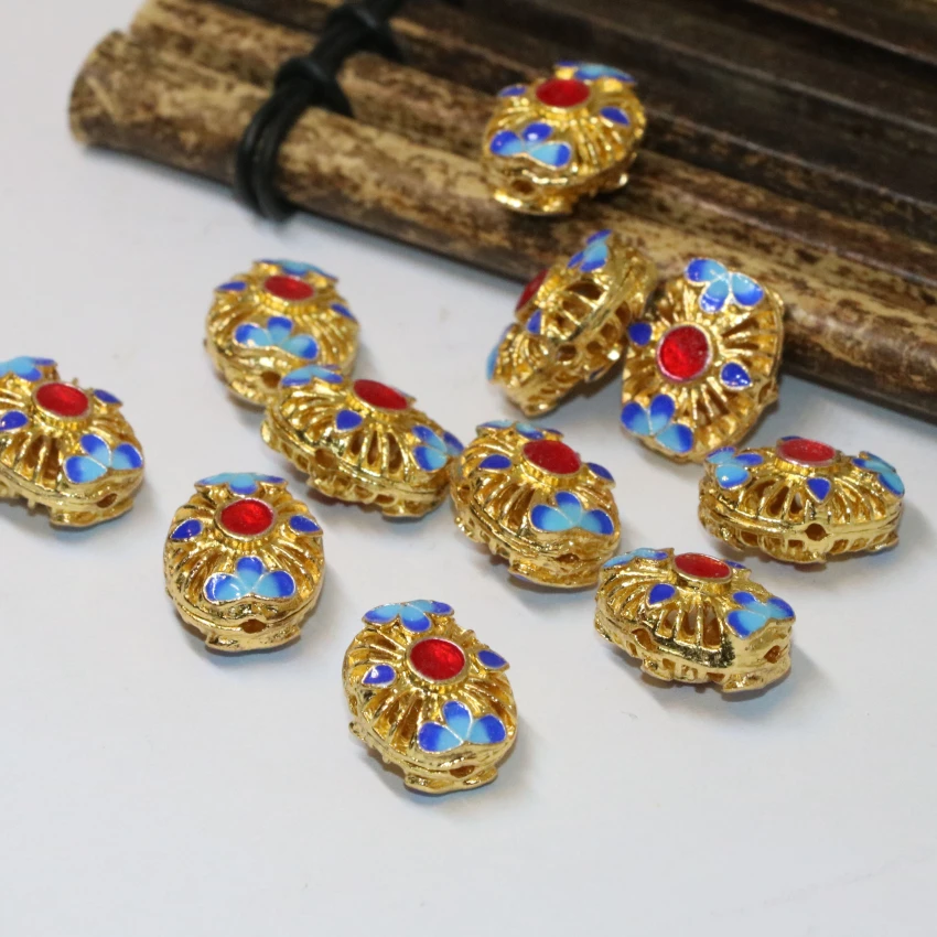 

Antique style gold-color assorted rectangle shape hollow cloisonne accessories enamel 12*15mm spacers beads findings 5pcs B2490