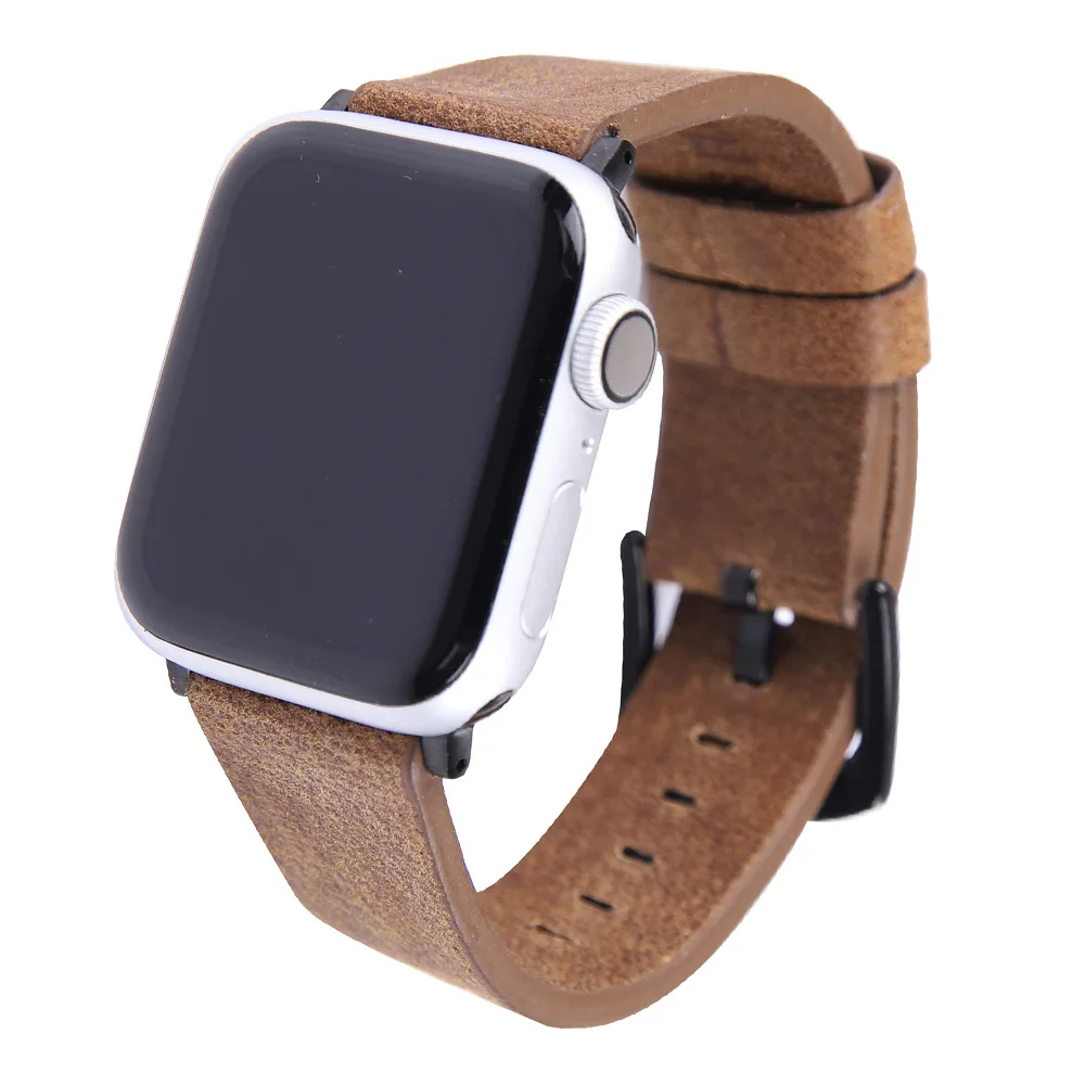 Черный/коричневый кожаный ремешок для наручных часов Apple Watch Series 5 4 3 2 1 браслет 40/44 мм, 38 мм/42 мм, ремешок для наручных часов iWatch, браслет ремень