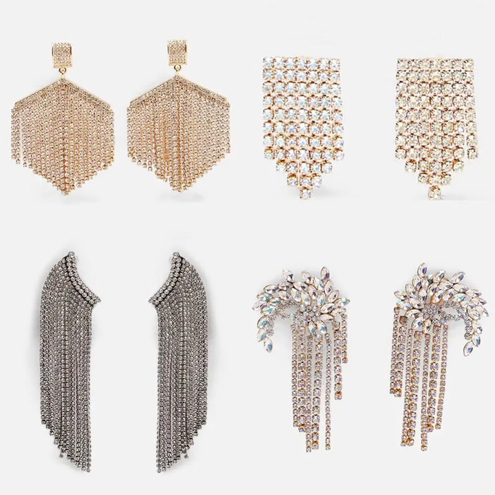 Женские серьги подвески с бахромой Girlgo корейские модные элегантные кристаллами