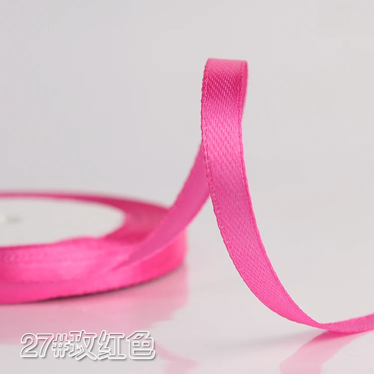 Hot Pink 6 мм шелковые атласные ленты для свадьбы, Рождества, дня рождения, украшения, сделай сам, бант, ленты для рукоделия, коробка для торта, упаковочные материалы для подарков - Цвет: Hot Pink