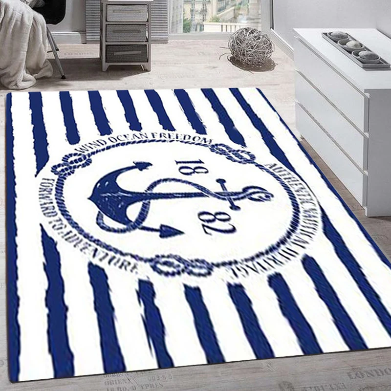 3D Printed Area Rugs Anchor Pattern Carpet for Living Room Bedroom Anti-slip Sofa Floor Mat Kitchen Carpet Yoga Mat Home Decor