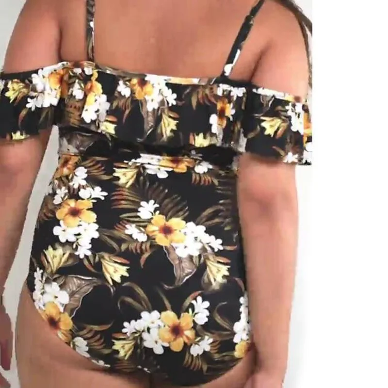 5XL XL женский винтажный Цельный купальник сексуальный с открытыми плечами
