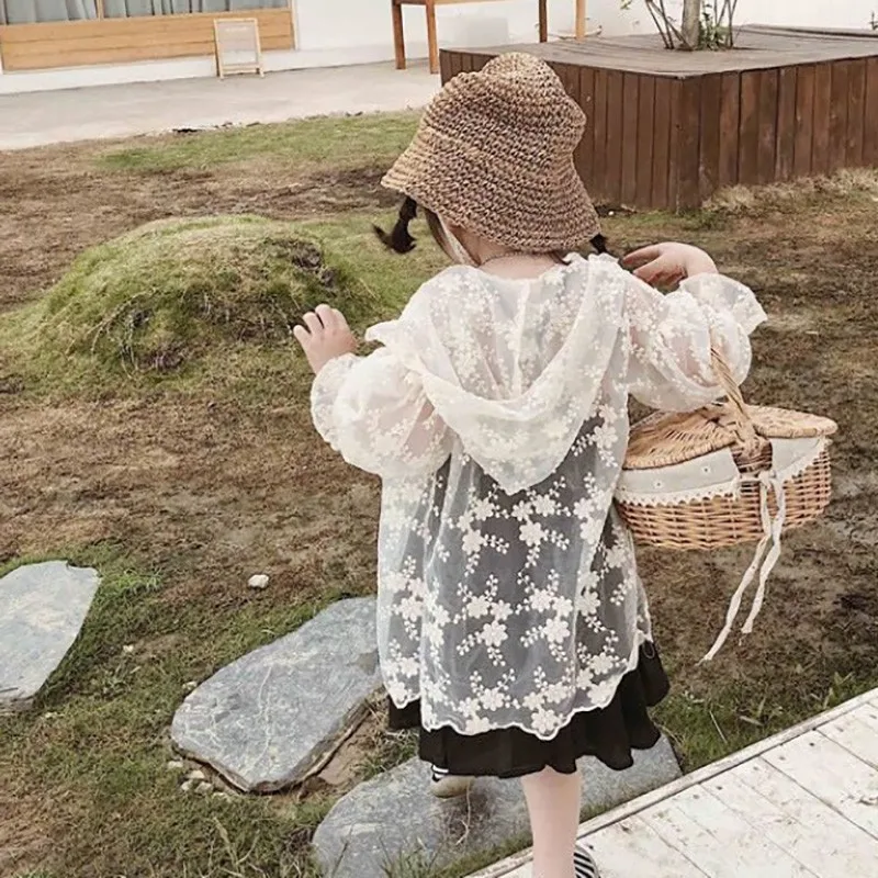 Summer Girl Lace Floral Sun Protection Clothing Thin Breathable Air Conditioning Kid Hoodie Coat | Детская одежда и обувь