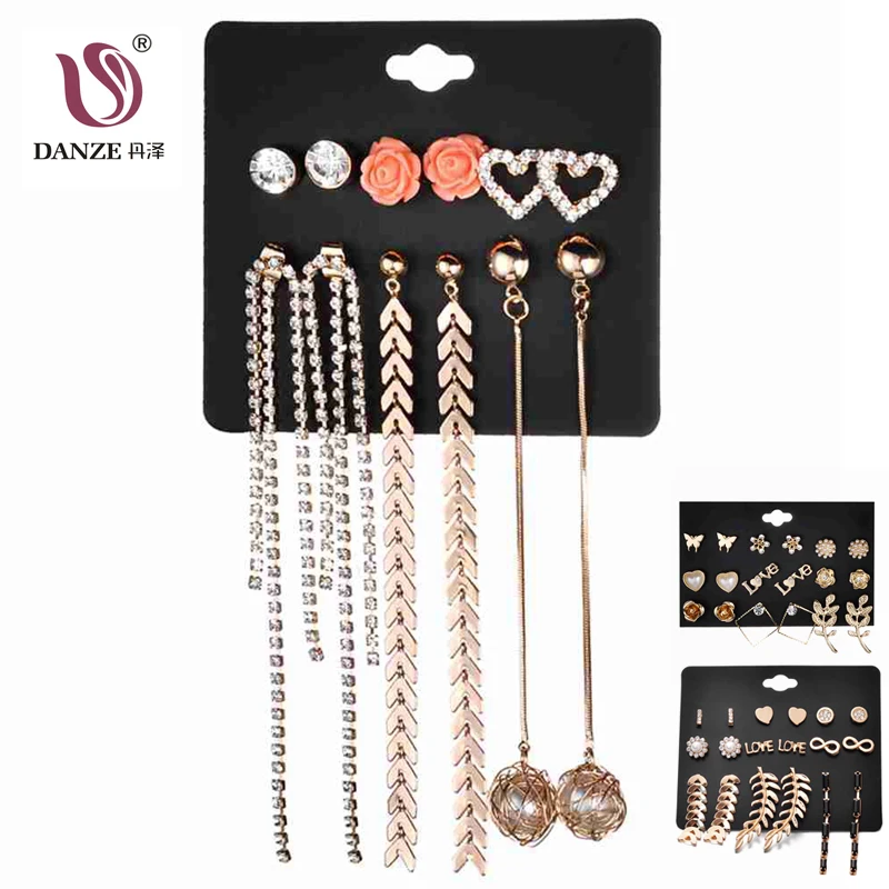 DANZE 6 пар/лот полимерный цветок стразы сердце кисточка серьга в стиле минимализм