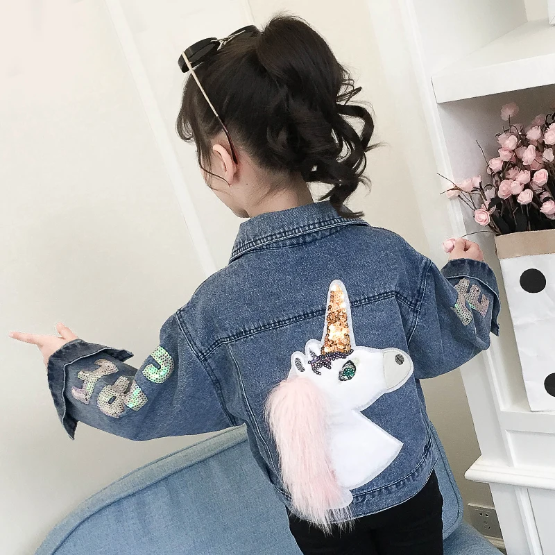 Liakhouskaya 2019 Fashion Children Unicorn Jacket For Girls Boutique Denim Jackets Girl Coats Outfit Tops Korean Clothing | Детская
