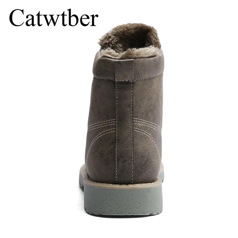 Catwtber Новые зимние сапоги Для мужчин модные высокие обувь теплый пушистый снег s