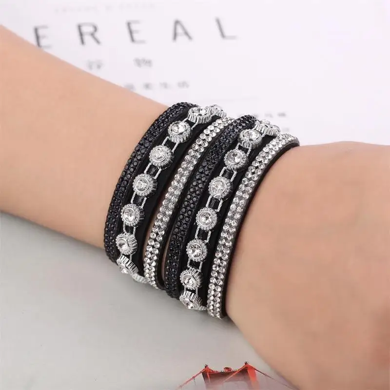 Модный женский браслет горный хрусталь украшения многослойный элегантные