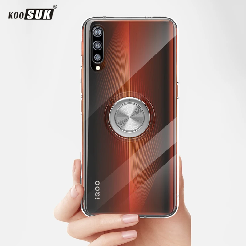 Чехол для VIVO iQOO роскошная Прозрачная мягкая силиконовая защита из ТПУ кольцо
