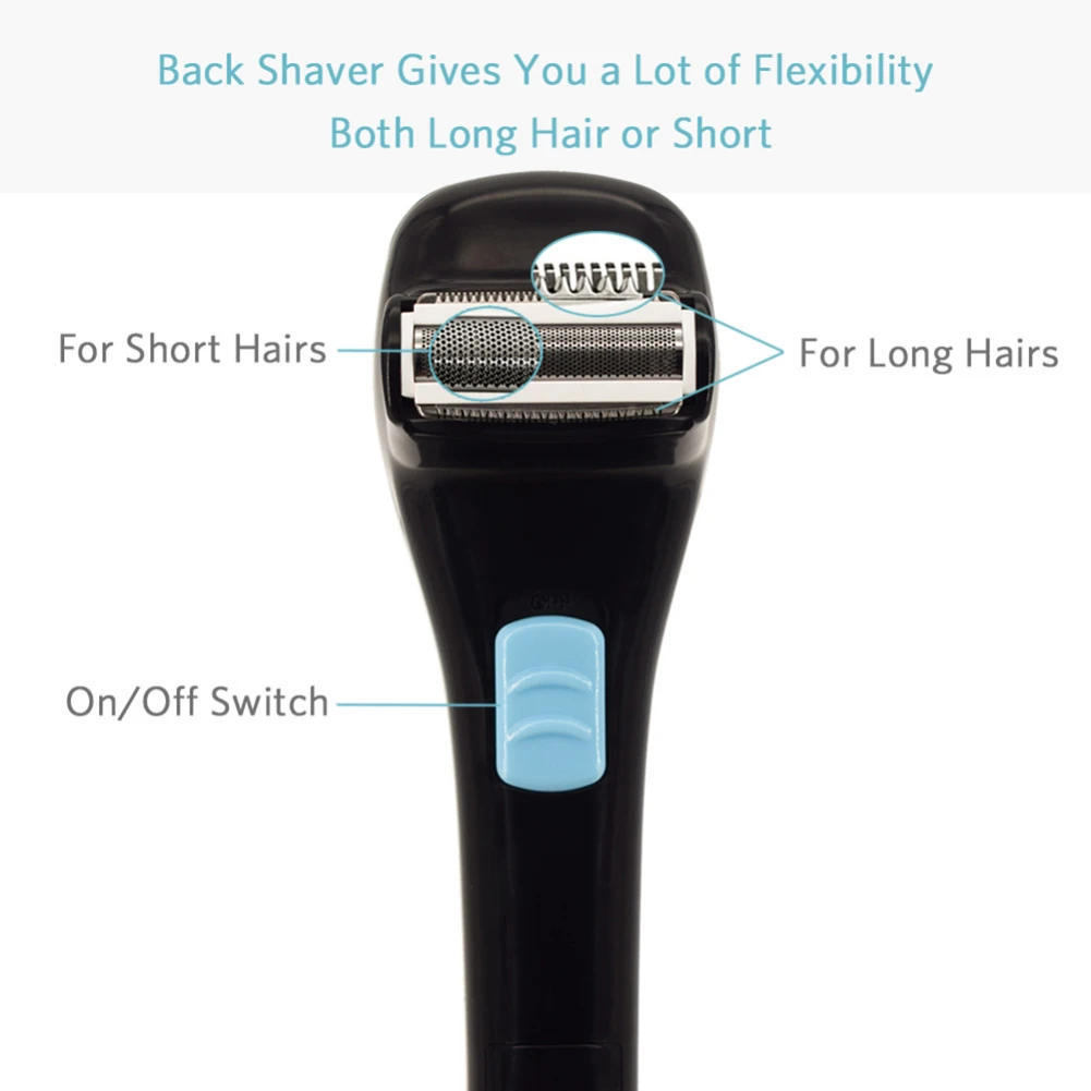 Men Shaving 180 Degrees Electric Back Hair Shaver Foldable  Back Battery Manual Hair Shaver  Long Handle Hair Remover Tool